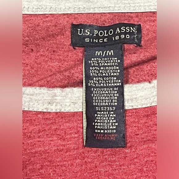 Women’s Polo Assn. Medium Gray Maroon Lightweight Striped Shirt Long Sleeve - Picture 2 of 7